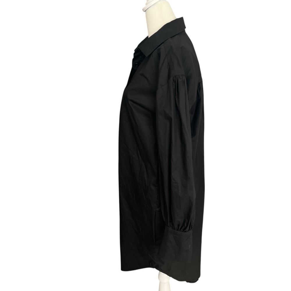 MONICA NERA Long Sleeve Poplin Button Front Shirt Dress Pockets Black Size Small - Picture 4 of 14